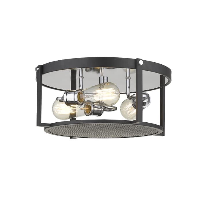 Z-Lite Halcyon 3-Light Flush Mount Ceiling Light In Matte Black With Chrome Z-Lite Halcyon 3-Light Flush Mount Ceiling Light In Matte Black With Chrome