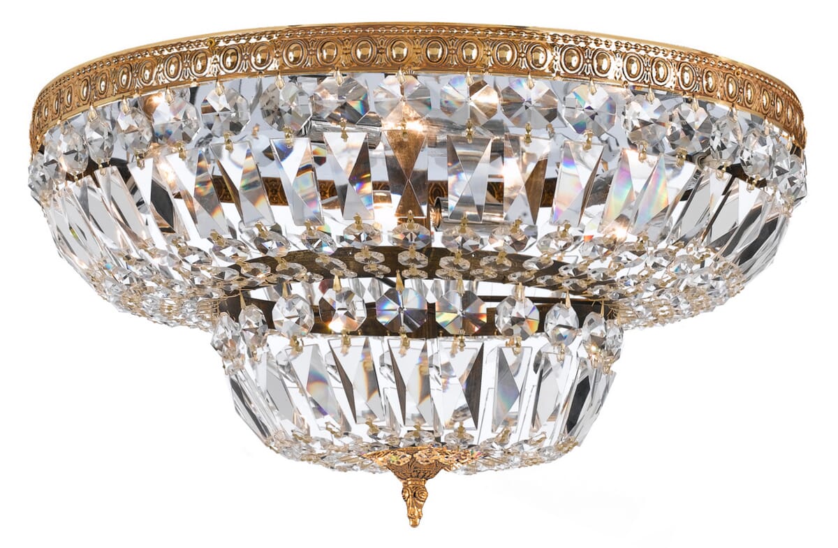 6-Light 24" Ceiling Light in Olde Brass with Clear Hand Cut Crystals