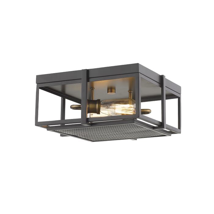 Z-Lite Halcyon 2-Light Flush Mount Ceiling Light In Bronze With Heritage Brass Z-Lite Halcyon 2-Light Flush Mount Ceiling Light In Bronze With Heritage Brass