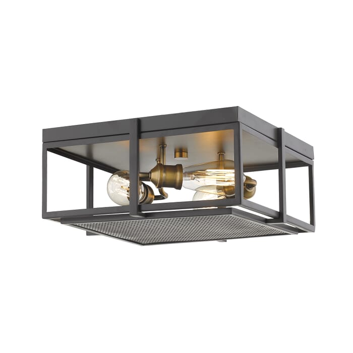 Z-Lite Halcyon 3-Light Flush Mount Ceiling Light In Bronze With Heritage Brass Z-Lite Halcyon 3-Light Flush Mount Ceiling Light In Bronze With Heritage Brass