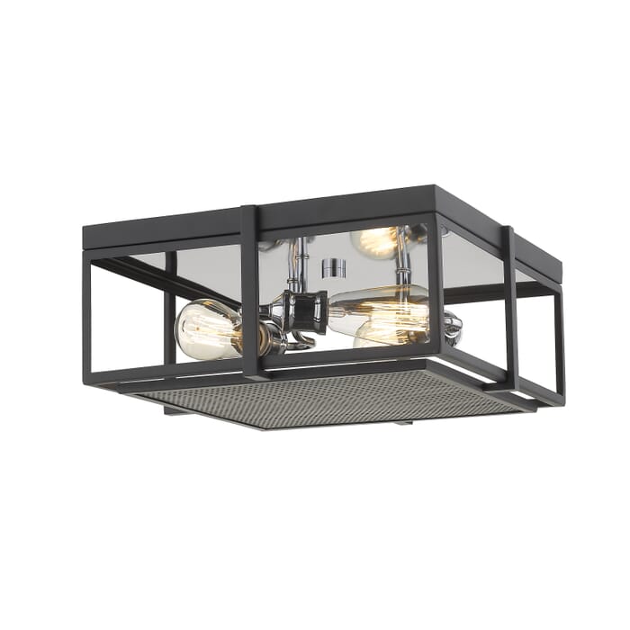 Z-Lite Halcyon 3-Light Flush Mount Ceiling Light In Matte Black With Chrome Z-Lite Halcyon 3-Light Flush Mount Ceiling Light In Matte Black With Chrome