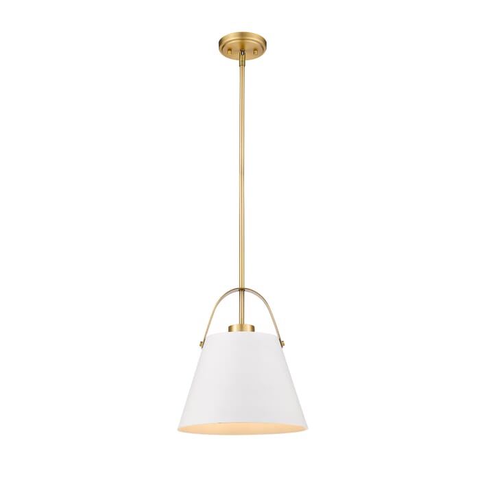 Z-Lite Z-Studio 1-Light Pendant Light In Matte White With Heritage Brass Z-Lite Z-Studio 1-Light Pendant Light In Matte White With Heritage Brass