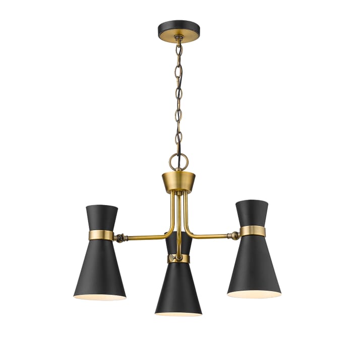 Z-Lite Soriano 3-Light Chandelier In Matte Black With Heritage Brass Z-Lite Soriano 3-Light Chandelier In Matte Black With Heritage Brass