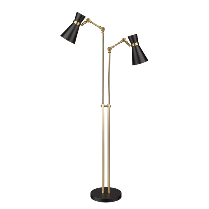 Z-Lite Soriano 2-Light Floor Lamp Light In Matte Black With Heritage Brass Z-Lite Soriano 2-Light Floor Lamp Light In Matte Black With Heritage Brass