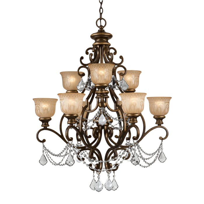 Crystorama Norwalk 9-Light 41" Traditional Chandelier in Bronze Umber with Clear Spectra Crystals Crystorama Norwalk 9-Light 41" Traditional Chandelier in Bronze Umber with Clear Spectra Crystals