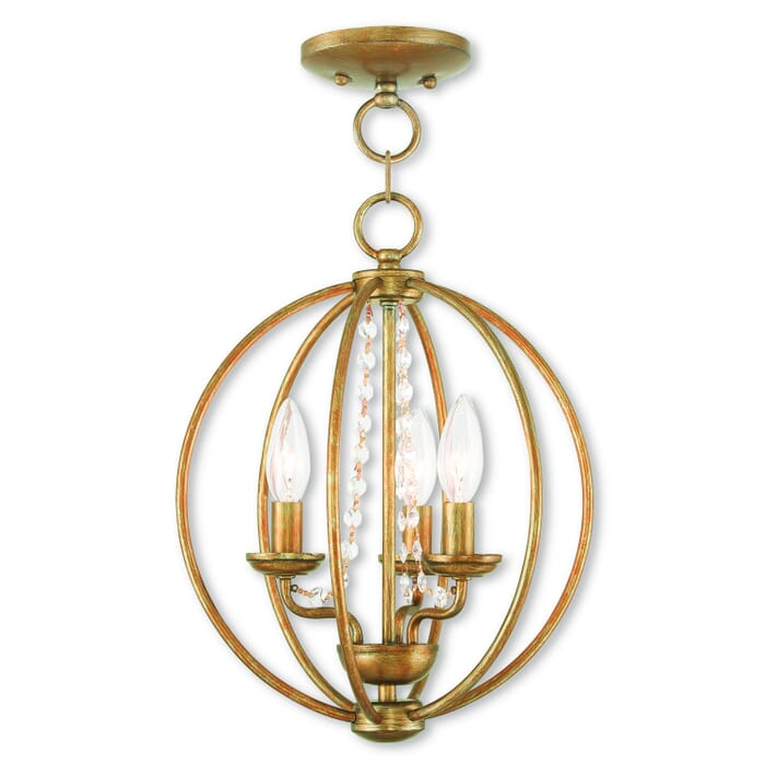 Arabella 3-Light Mini Chandelier with Ceiling Mount in Antique Gold Leaf Arabella 3-Light Mini Chandelier with Ceiling Mount in Antique Gold Leaf