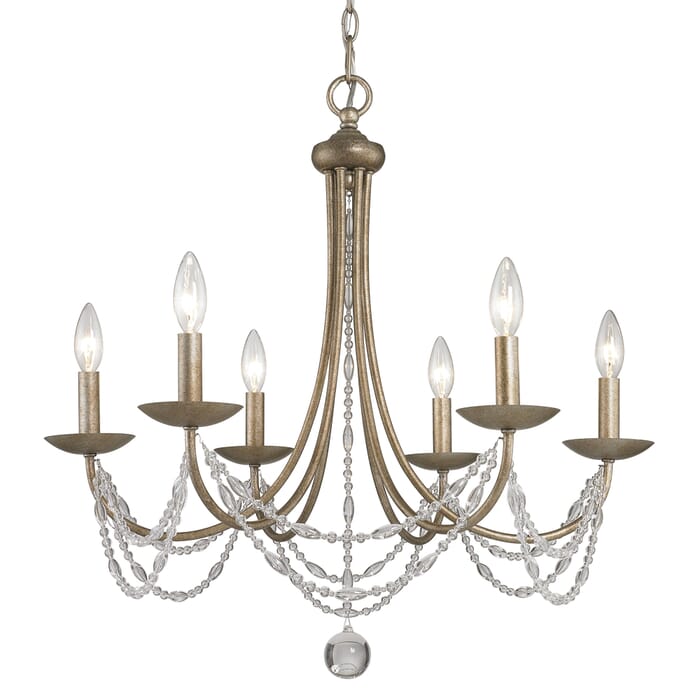 Golden Lighting Mirabella 6-Light Chandelier in Golden Aura w/ metal candlesticks Golden Lighting Mirabella 6-Light Chandelier in Golden Aura w/ metal candlesticks