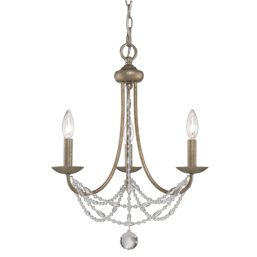 Mirabella 3-Light Mini Chandelier in Golden Aura with Pearl Chiffon Shade