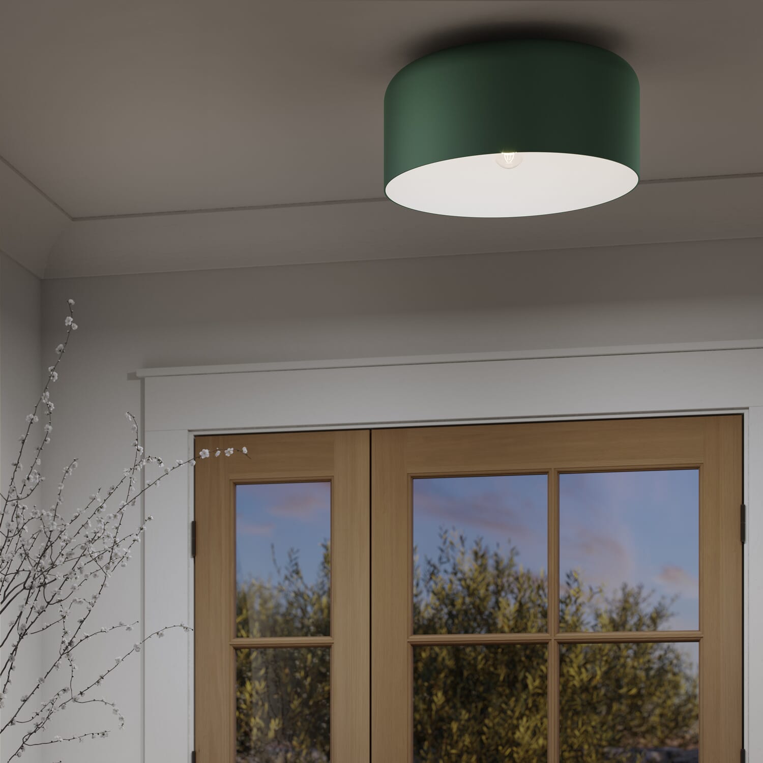 Malone 1-Light Flushmount Ceiling Light in Olive