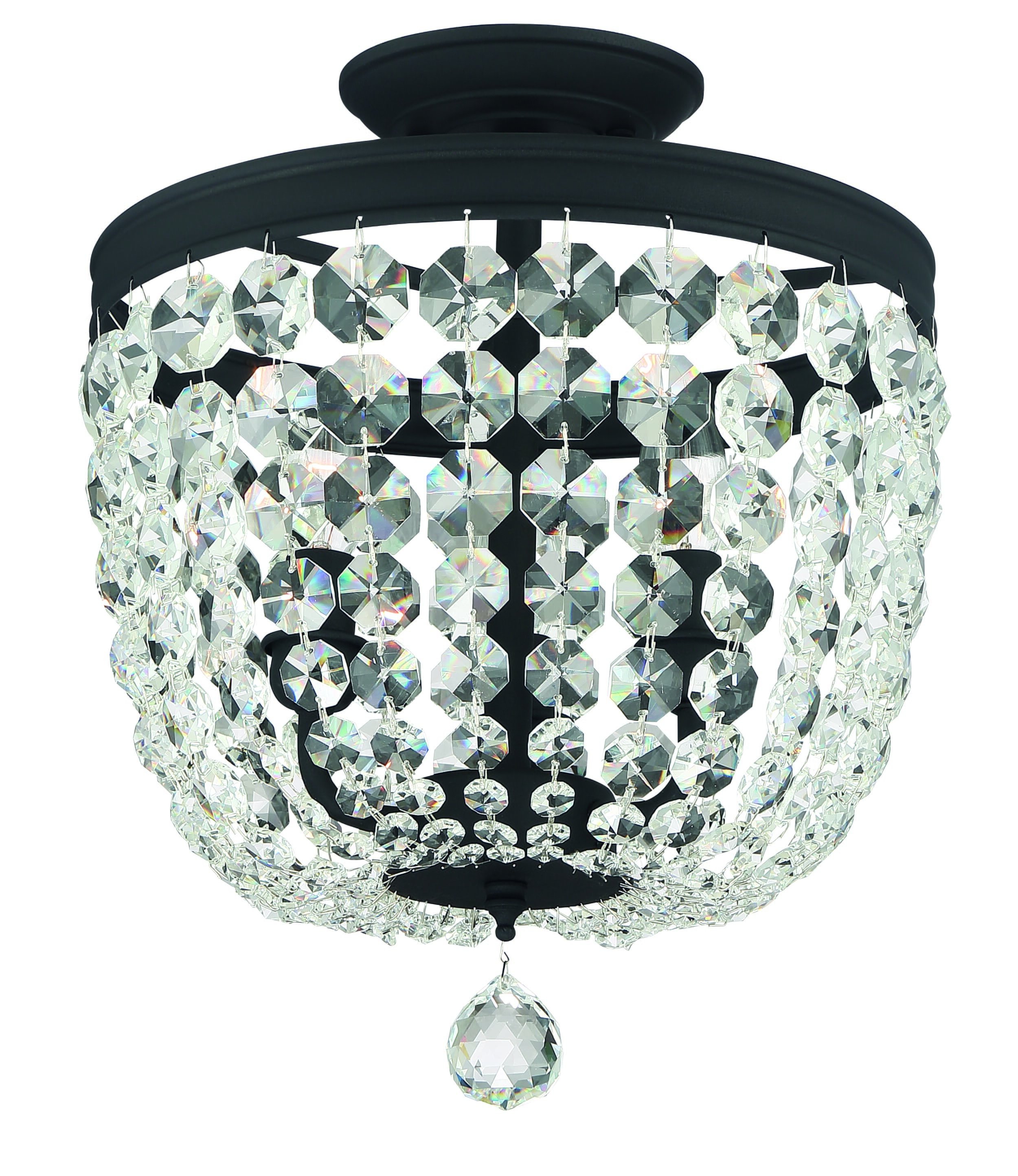 Archer 3-Light 12" Ceiling Light in Black Forged with Clear Hand Cut Crystals
