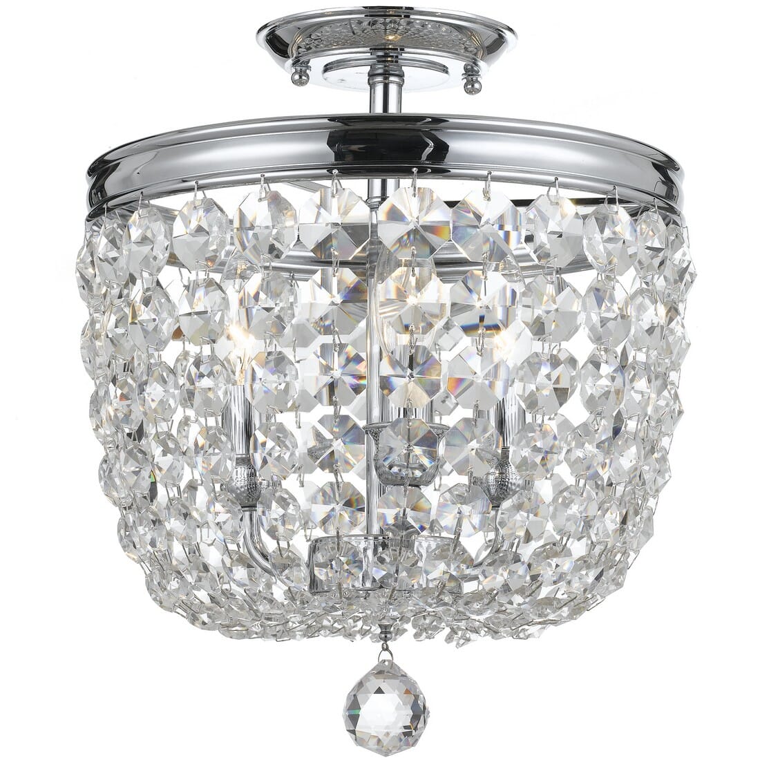 Archer 3-Light 12" Ceiling Light in Polished Chrome with Clear Hand Cut Crystals
