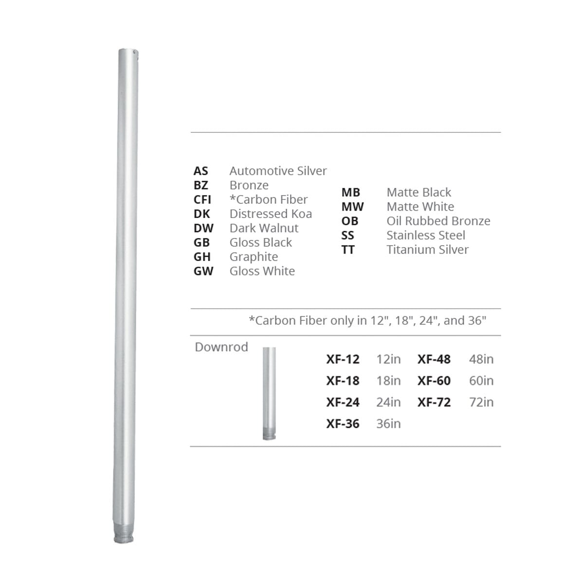 Modern Forms 24" Fan Downrod in Carbon Fiber