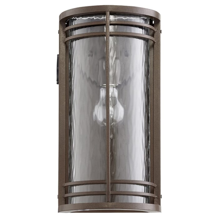 Quorum Larson 15" Outdoor Wall Light in Oiled Bronze with Clear Hammered Glass Quorum Larson 15" Outdoor Wall Light in Oiled Bronze with Clear Hammered Glass