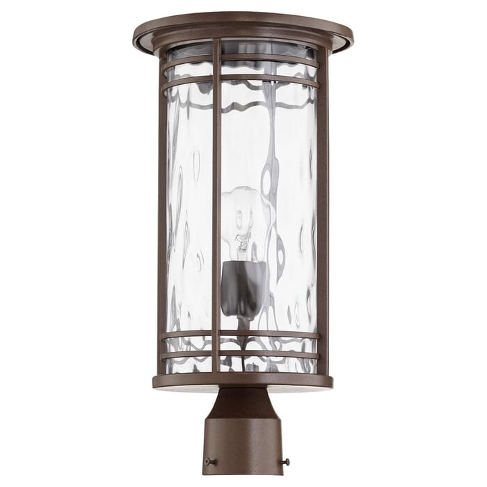 Quorum Larson 19" Outdoor Post Light in Oiled Bronze with Clear Hammered Glass Quorum Larson 19" Outdoor Post Light in Oiled Bronze with Clear Hammered Glass
