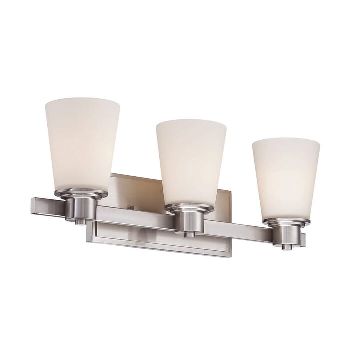Savoy House Fontaine 3-Light Bathroom Vanity Light in Satin Nickel Savoy House Fontaine 3-Light Bathroom Vanity Light in Satin Nickel