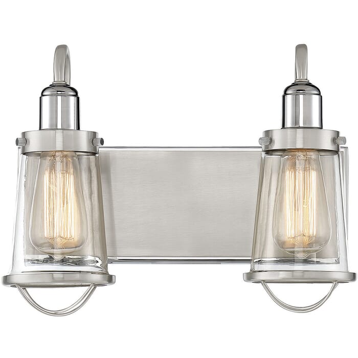 Savoy House Lansing 2-Light Bathroom Vanity Light in Satin Nickel with Polished Nickel Accents Savoy House Lansing 2-Light Bathroom Vanity Light in Satin Nickel with Polished Nickel Accents