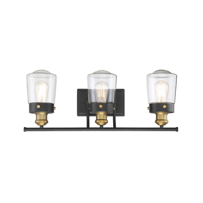 Savoy House Macauley 3-Light Bathroom Vanity Light in Vintage Black with Warm Brass Savoy House Macauley 3-Light Bathroom Vanity Light in Vintage Black with Warm Brass