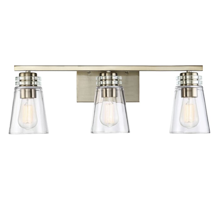 Savoy House Brannon 3-Light Bathroom Vanity Light in Noble Brass Savoy House Brannon 3-Light Bathroom Vanity Light in Noble Brass
