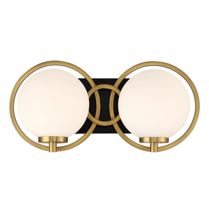 Alhambra 2-Light Bathroom Vanity Light in Matte Black with Warm Brass Alhambra 2-Light Bathroom Vanity Light in Matte Black with Warm Brass