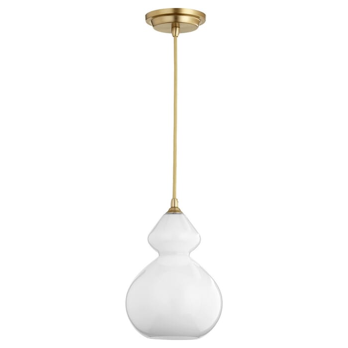 Quorum Transitional 8" Pendant Light in Aged Brass with Opal Quorum Transitional 8" Pendant Light in Aged Brass with Opal