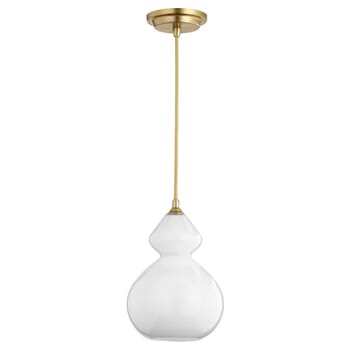 Quorum Transitional 8" Pendant Light in Aged Brass with Opal