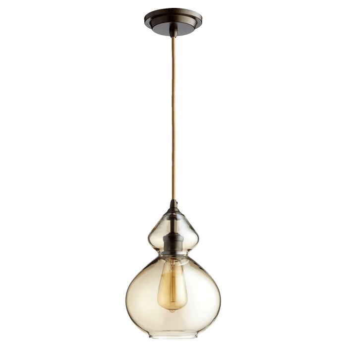 Quorum Transitional 8" Pendant Light in Oiled Bronze with Amber Quorum Transitional 8" Pendant Light in Oiled Bronze with Amber