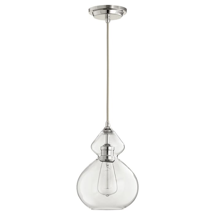 Quorum Transitional 8" Pendant Light in Polished Nickel with Clear Quorum Transitional 8" Pendant Light in Polished Nickel with Clear