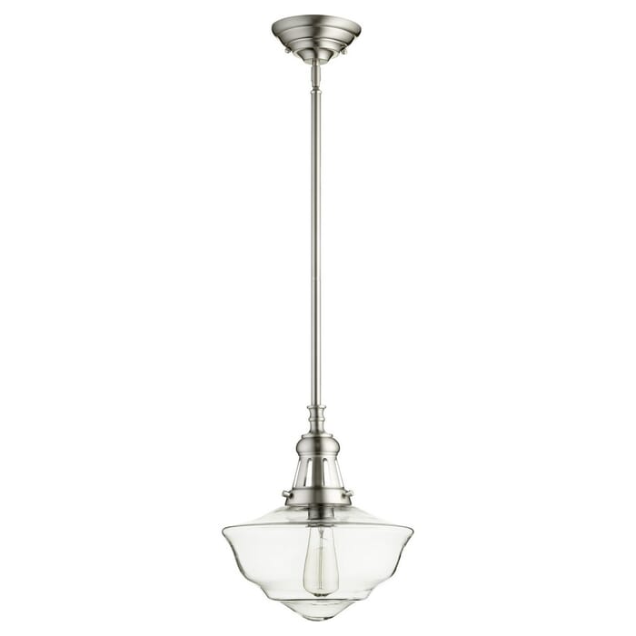 Quorum Transitional 12" Pendant Light in Satin Nickel with Clear Quorum Transitional 12" Pendant Light in Satin Nickel with Clear