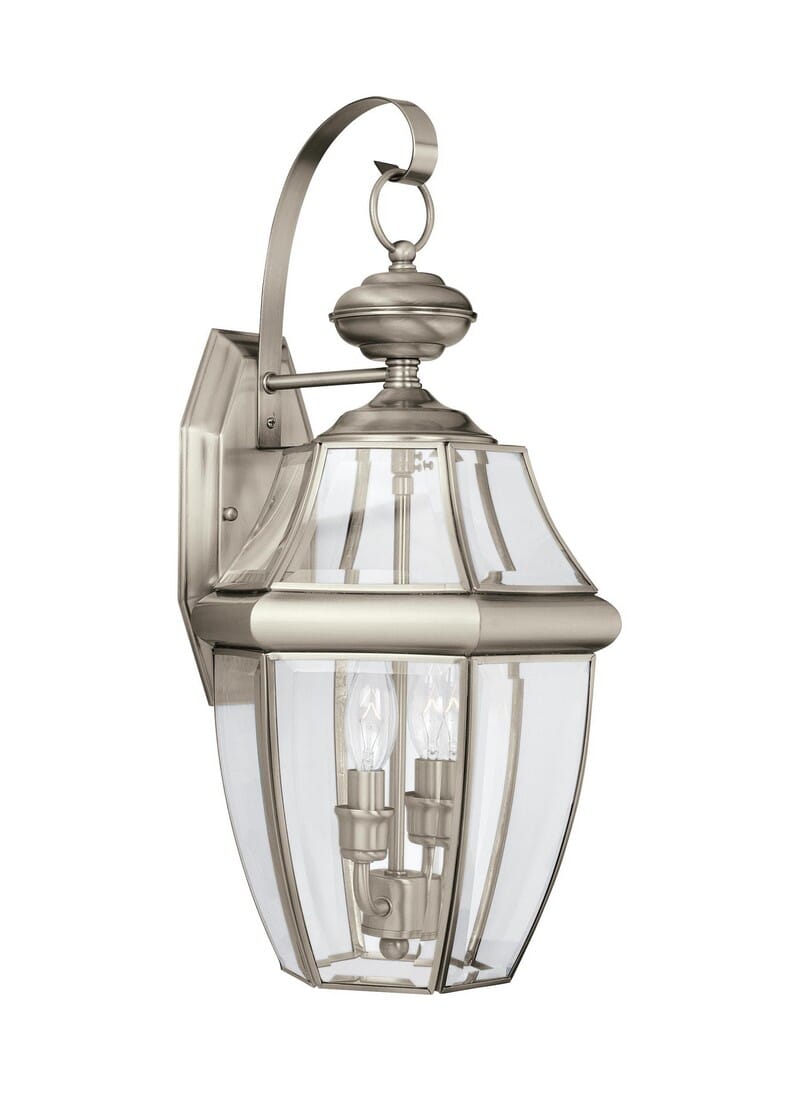 Antique Brushed Nickel Two Light Outdoor Wall Lantern from the Lancaster Collection