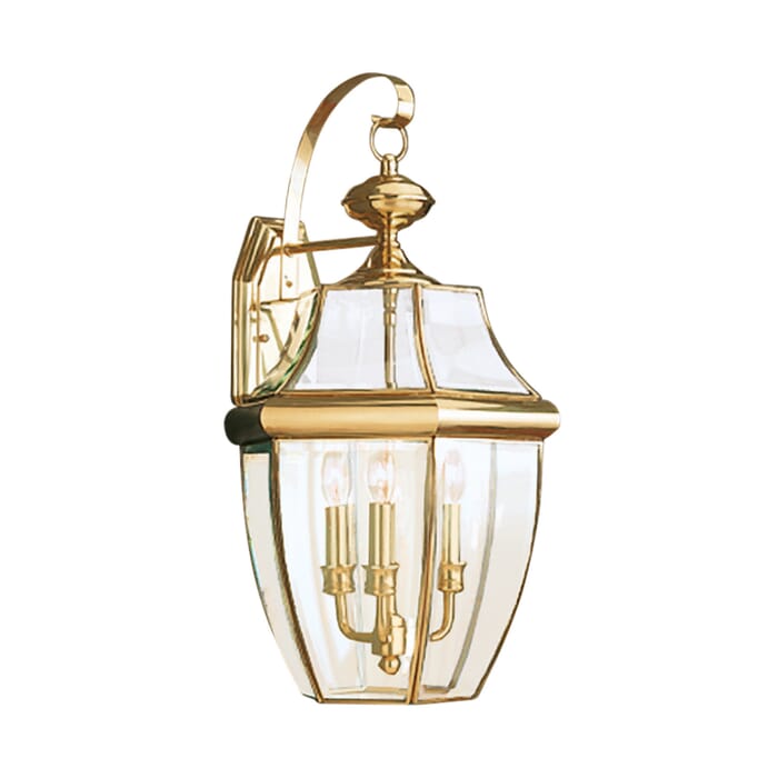 Lancaster 3-Light Outdoor Wall Lantern in Polished Brass Lancaster 3-Light Outdoor Wall Lantern in Polished Brass