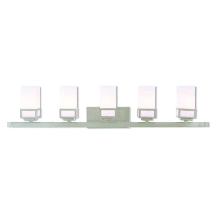 Harding 5-Light Bathroom Vanity Light in Brushed Nickel Harding 5-Light Bathroom Vanity Light in Brushed Nickel