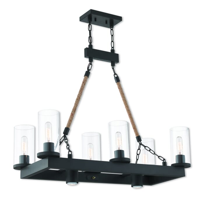 Metuchen 6-Light Linear Chandelier in Bronze w with Rope Rods Metuchen 6-Light Linear Chandelier in Bronze w with Rope Rods