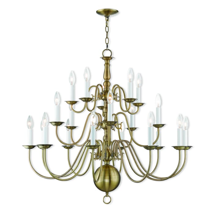 Williamsburgh 20-Light Foyer Chandelier in Antique Brass Williamsburgh 20-Light Foyer Chandelier in Antique Brass