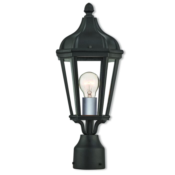Morgan 1-Light Outdoor Post-Top Lanterm in Textured Black w with Antique Silver Cluster Morgan 1-Light Outdoor Post-Top Lanterm in Textured Black w with Antique Silver Cluster