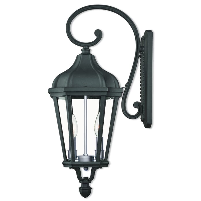 Morgan 2-Light Outdoor Wall Lantern in Textured Black w with Antique Silver Cluster Morgan 2-Light Outdoor Wall Lantern in Textured Black w with Antique Silver Cluster