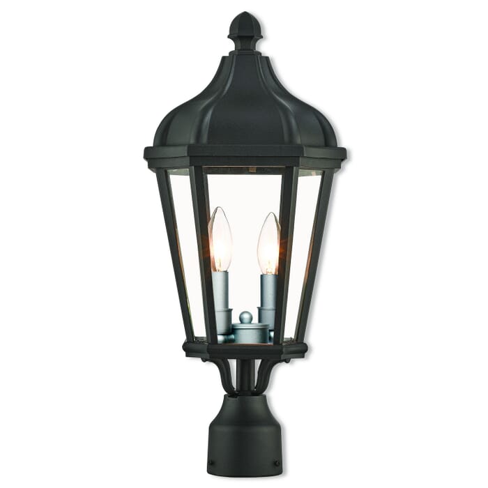 Morgan 2-Light Outdoor Post Lantern in Textured Black w with Antique Silver Cluster Morgan 2-Light Outdoor Post Lantern in Textured Black w with Antique Silver Cluster