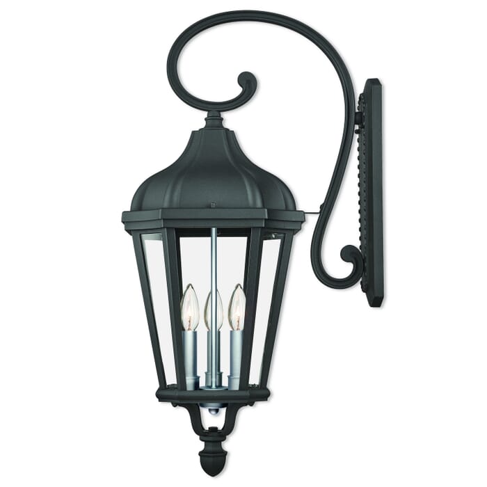 Morgan 3-Light Outdoor Wall Lantern in Textured Black w with Antique Silver Cluster Morgan 3-Light Outdoor Wall Lantern in Textured Black w with Antique Silver Cluster