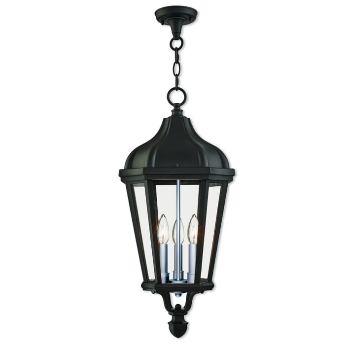 Morgan 3-Light Outdoor Pendant in Textured Black w with Antique Silver Cluster Morgan 3-Light Outdoor Pendant in Textured Black w with Antique Silver Cluster