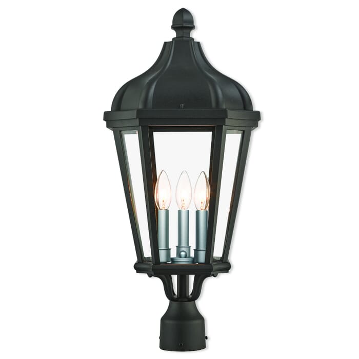 Morgan 3-Light Post-Top Lanterm in Textured Black w with Antique Silver Cluster Morgan 3-Light Post-Top Lanterm in Textured Black w with Antique Silver Cluster