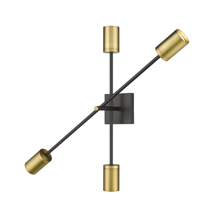 Z-Lite Calumet 4-Light Wall Sconce In Matte Black With Olde Brass Z-Lite Calumet 4-Light Wall Sconce In Matte Black With Olde Brass