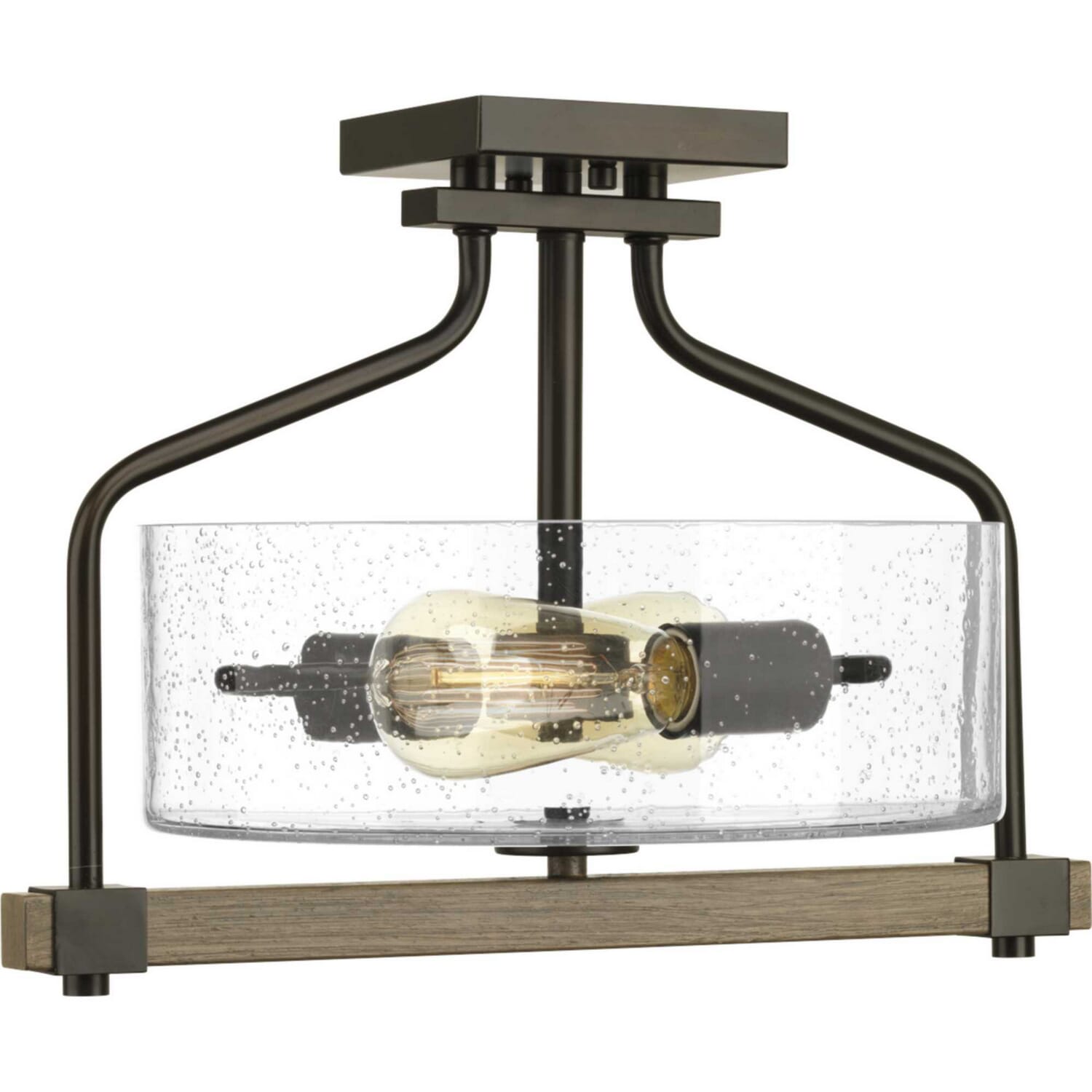 Antique Bronze Two light Semi-Flush Mount from the Barnes Mill Collection