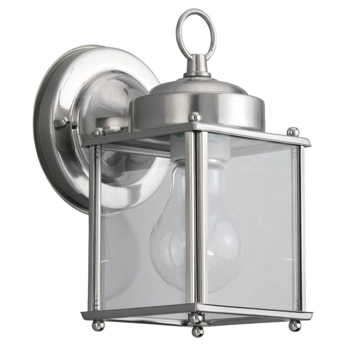 New Castle 1-Light Outdoor Wall Lantern in Antique Brushed Nickel New Castle 1-Light Outdoor Wall Lantern in Antique Brushed Nickel