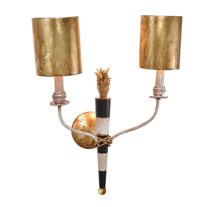 Flambeau 2-Light Wall Sconce in Black and cream w with gold leaf Flambeau 2-Light Wall Sconce in Black and cream w with gold leaf