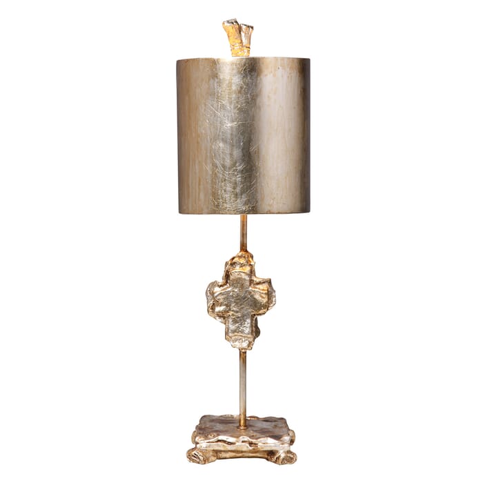 Cross Silver 1-Light Table Lamp in Silver leaf w with carved cross on complementing mounting Cross Silver 1-Light Table Lamp in Silver leaf w with carved cross on complementing mounting