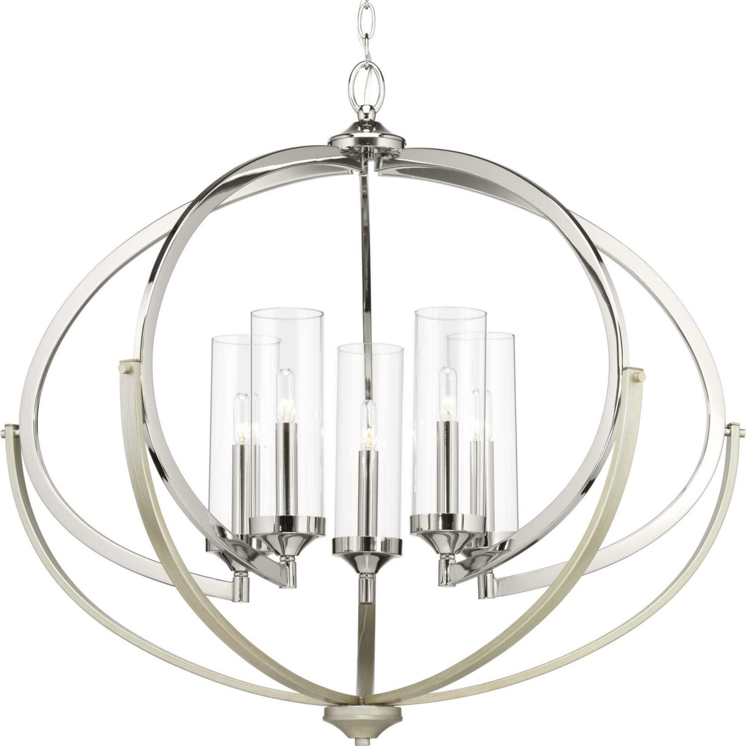 Polished Nickel Five Light Chandelier from the Evoke Collection