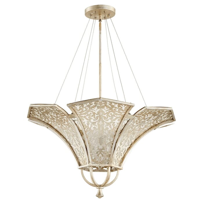 Quorum Bastille 4-Light 29" Pendant Light in Aged Silver Leaf Quorum Bastille 4-Light 29" Pendant Light in Aged Silver Leaf