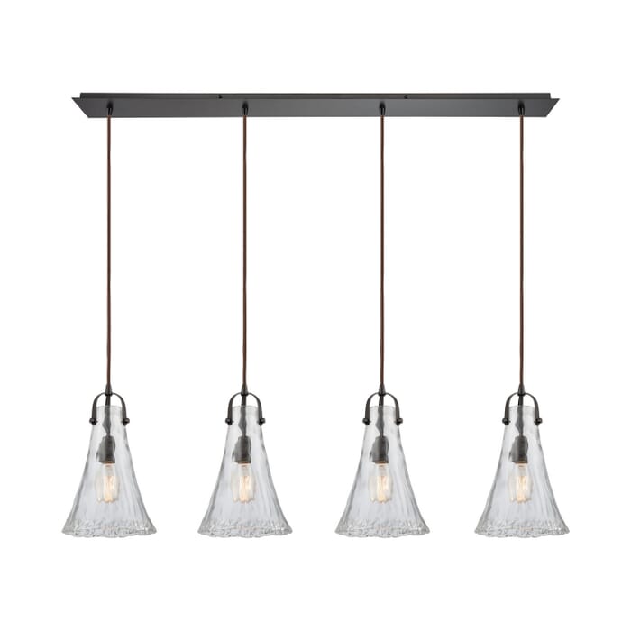 Hand Formed Glass 4-Light Pendant in Oil Rubbed Bronze Hand Formed Glass 4-Light Pendant in Oil Rubbed Bronze