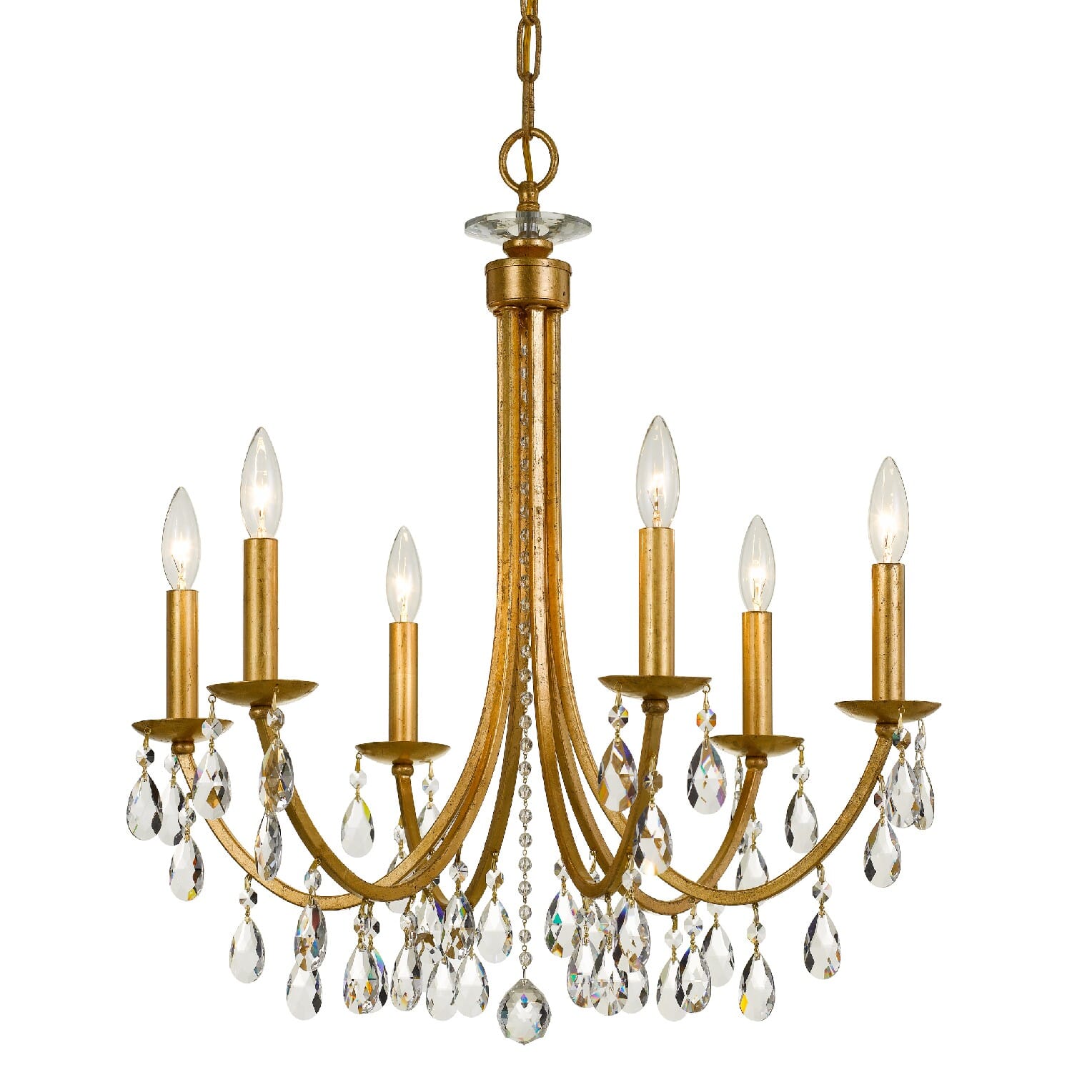 Crystorama Bridgehampton 6-Light 26" Chandelier in Antique Gold with Hand Cut Crystal Crystals