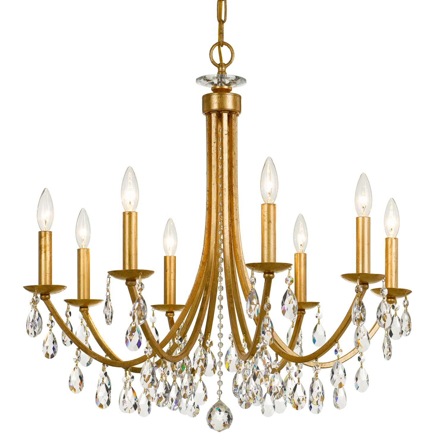 Crystorama Bridgehampton 8-Light 29" Chandelier in Antique Gold with Hand Cut Crystal Crystals