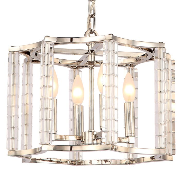 Crystorama Carson 4-Light 12" Modern Chandelier in Polished Nickel with Crystal Cubes Crystals Crystorama Carson 4-Light 12" Modern Chandelier in Polished Nickel with Crystal Cubes Crystals